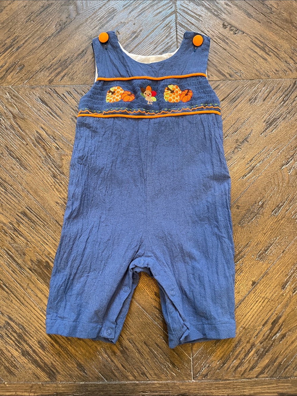 Lil Cactus Blue Baby Thanksgiving Smocked Romper